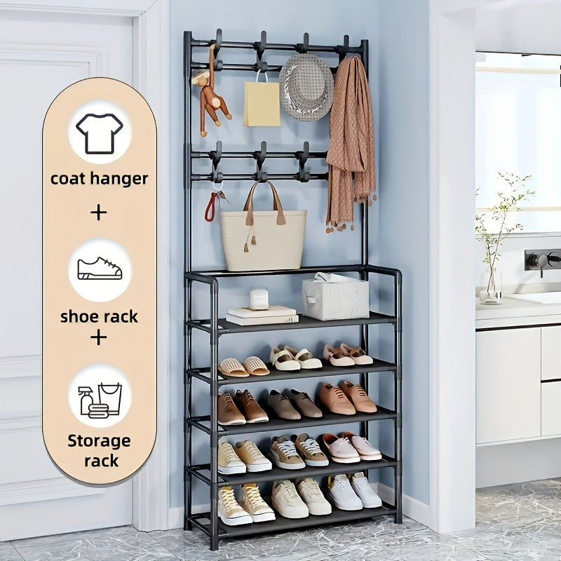 Multifunctional Shoe & Hat Rack Stainless Steel Coat Rack with 8 Hooks 5 Layers