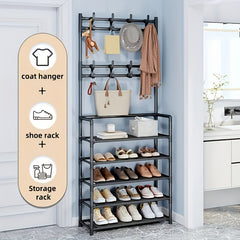 Multifunctional Shoe & Hat Rack Stainless Steel Coat Rack with 8 Hooks 5 Layers
