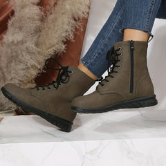 Women's Combat Boots Lace Up Side Zipper Ankle Boots