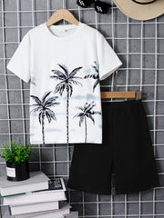 Boy's Teen Hooded T Shirt & Shorts Set for Summer