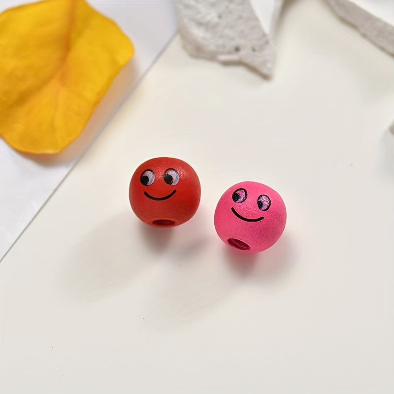 20pcs Colorful Happy Face Doll Head Wooden Beads 14mm DIY Bead Accessories