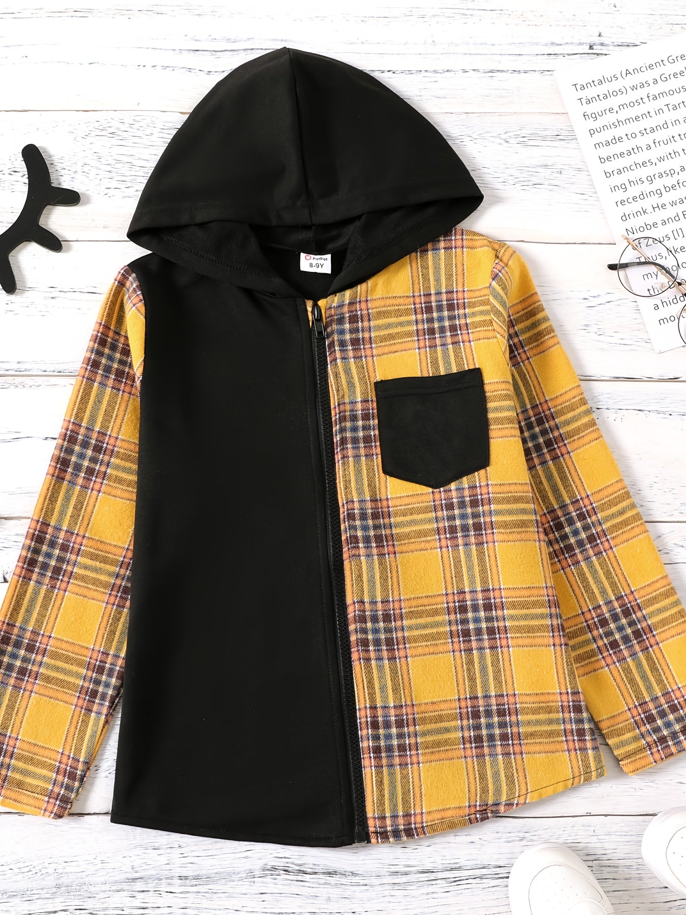 Boys Plaid Hooded Jacket Zip Up Long Sleeve