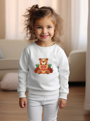 Cartoon Bear Print Girls Casual Pullover Sweatshirt Long Sleeve Tops