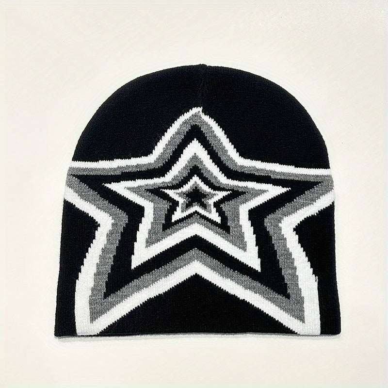 Elastic Star Pattern Knit Beanie Hat for Men Women