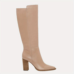 Women's Stacked Heel Knee High Boots Pointed Toe Side Zipper Long Boots
