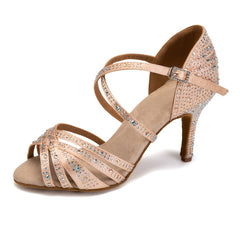 Women's Rhinestone Latin Dance Shoes Cross Straps Buckles Indoor Dance Shoes