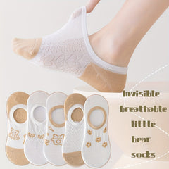 5 Pairs Heart & Bear Print Ankle Socks Women's Stockings