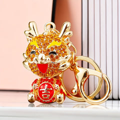 Chinese Dragon Car Key Chain Metal Bag Pendant Keychain Rhinestone Decor