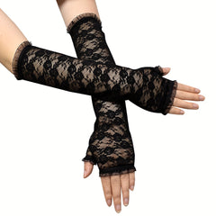 Lace Ruffles Sleeves Long Gloves for Women