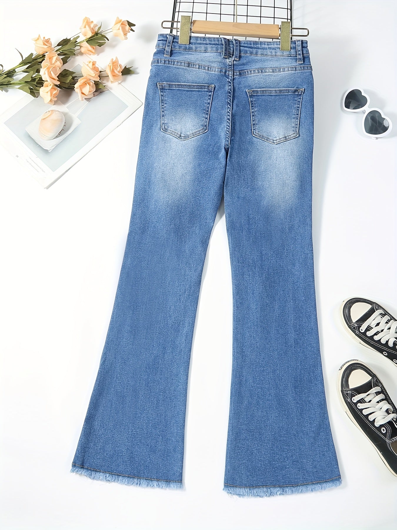Kid Girls Ripped & Flared Denim Pants - Casual & Street