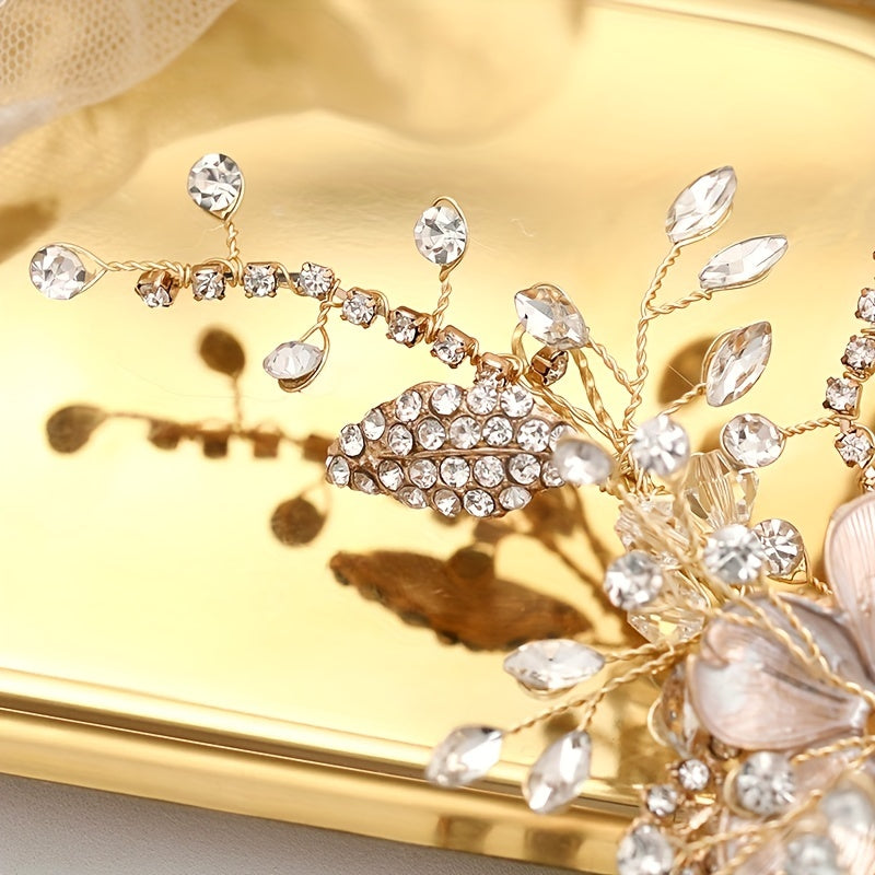 Bridal Floral Head Piece Rhinestone Headband Jewelry Hair Decoration