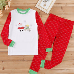 Girls Christmas Print Pajamas Crew Neck Tops & Pants Winter
