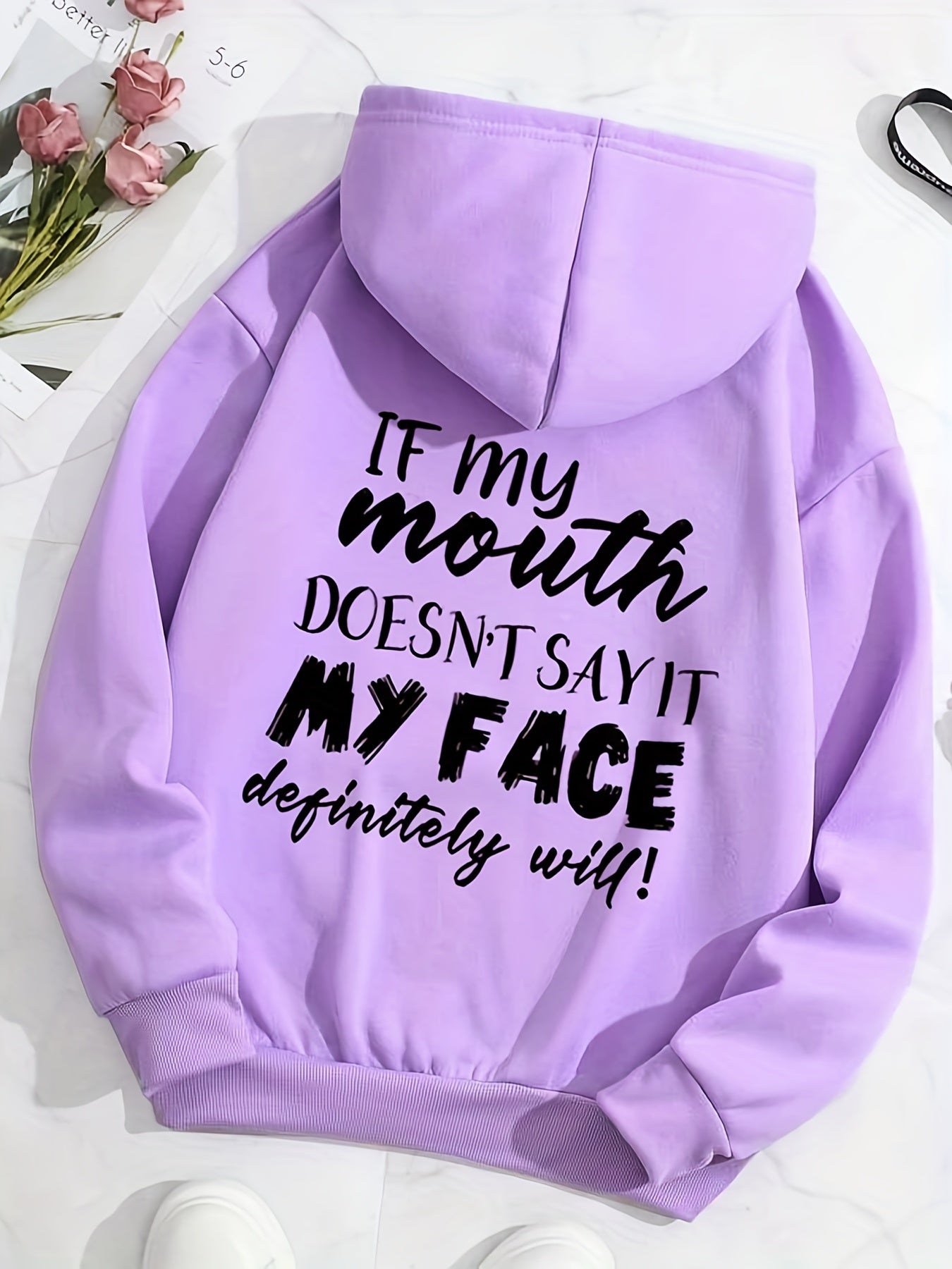 Graphic Print Drawstring Loose Hoodie Long Sleeve Sweatshirt
