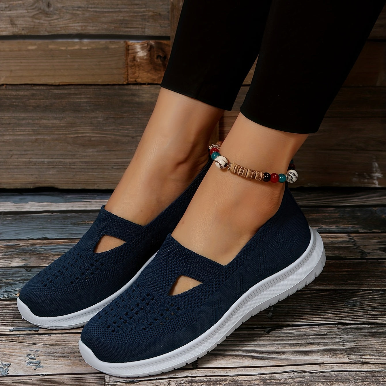 Women's Cut Out Knitted Sneakers Casual Slip On Shoes