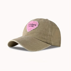Pink Love Patch Duck Tongue Cap Soft Washed Baseball Cap Sun Hat