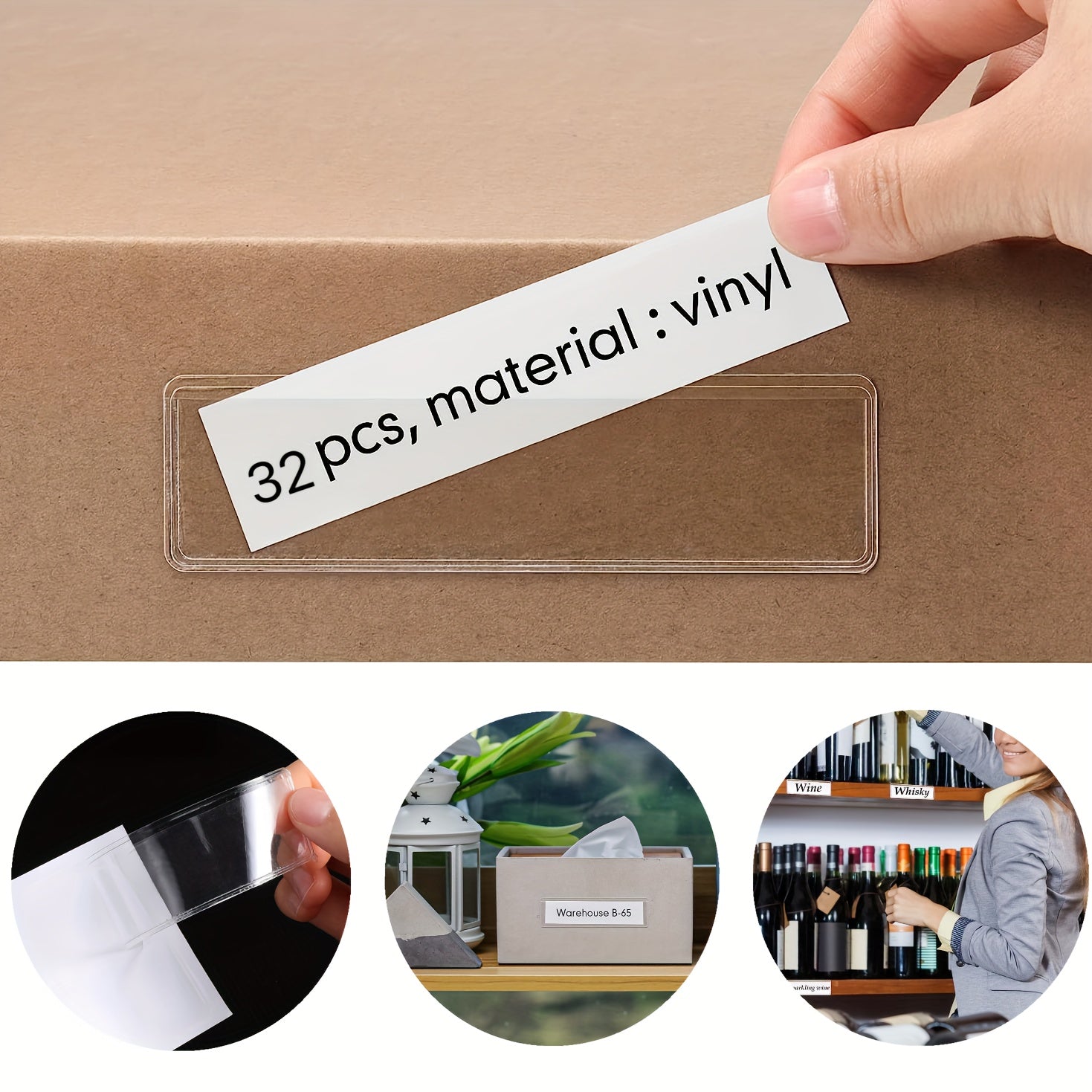 32pc Adhesive Label Holder for Shelves, Mailboxes, Kitchens - 10.92x3.05cm