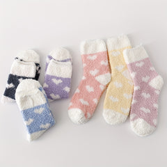 6 Pairs Heart Print Plush Socks Warm Mid Tube Women's Stockings