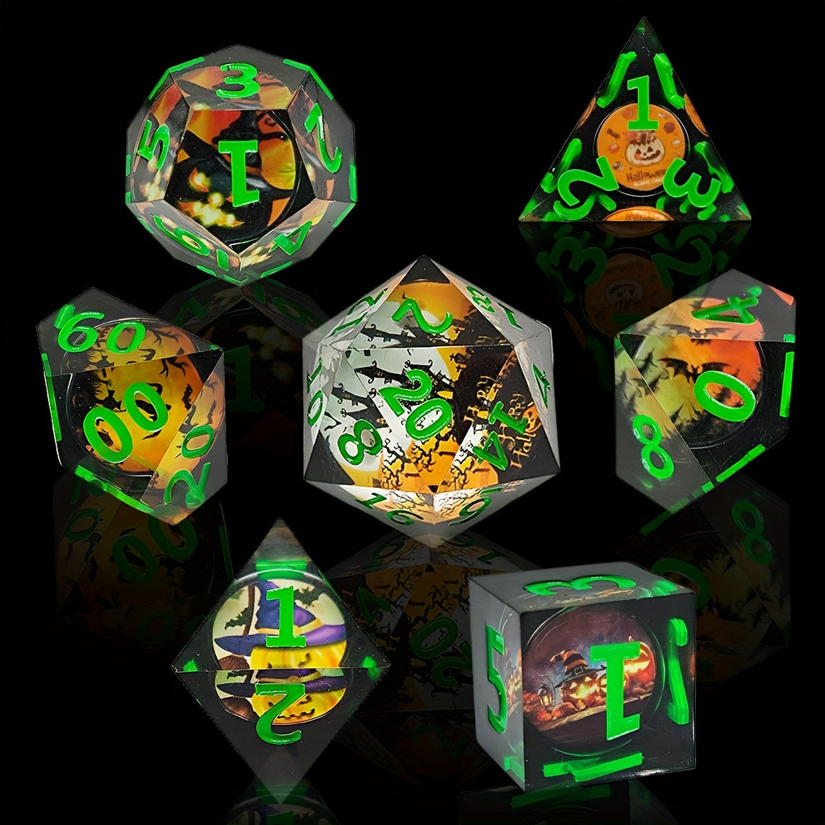7pcs Halloween Resin Polyhedral Pointed Dices for Roleplaying and Board Games
