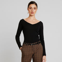 Solid Long Sleeve V Neck Ribbed Knit Shirt for Women Casual Sports Top