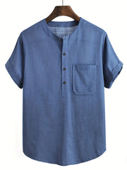 Men's Short Sleeve Shirt with Chest Pocket for Summer