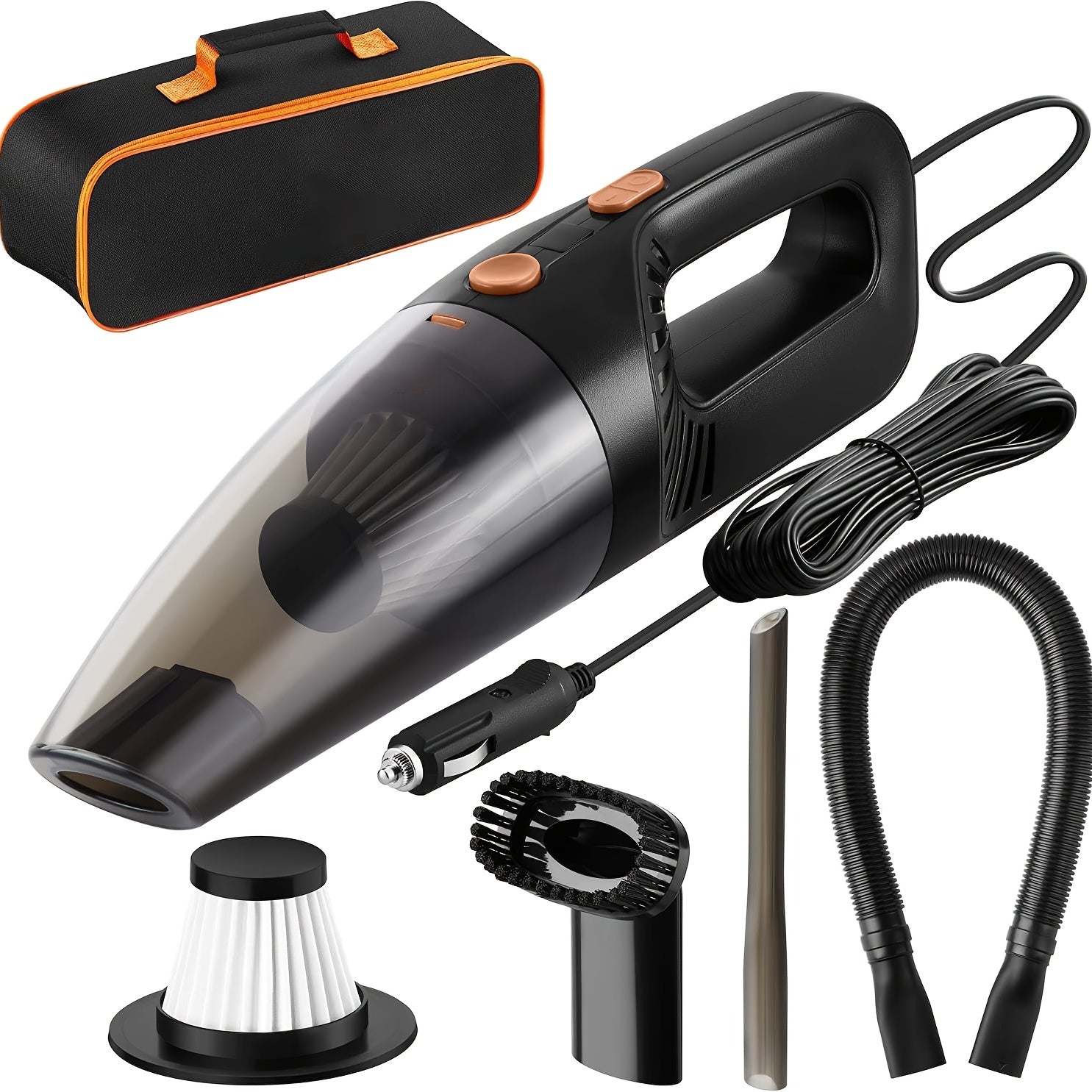Portable Car Vacuum Cleaner Wet & Dry Cleaning 12V DC 16 Ft Cord & Bag