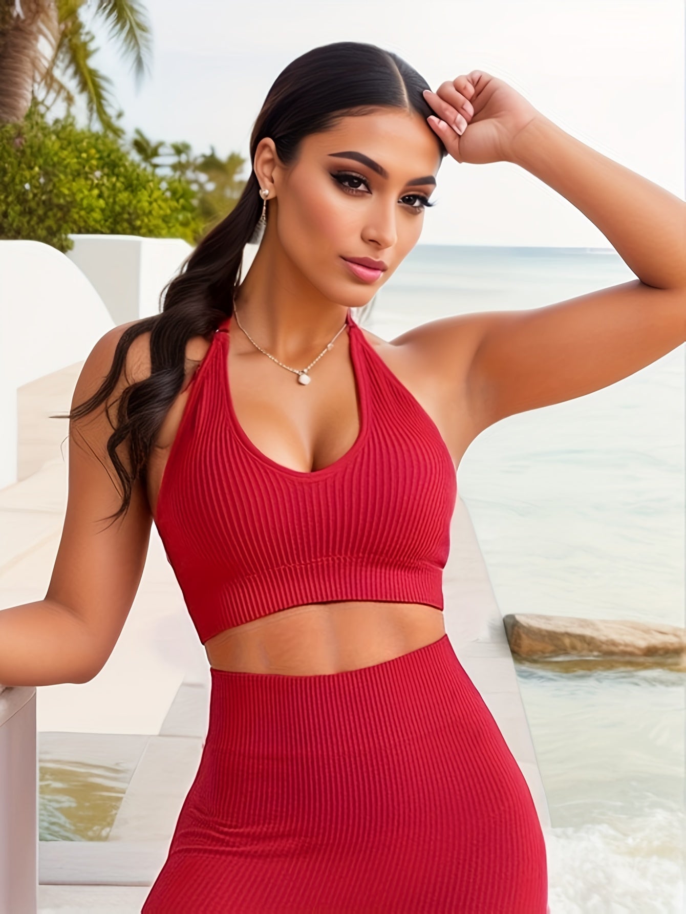 Halter Neck Sports Bra Medium Stretch Workout Bra