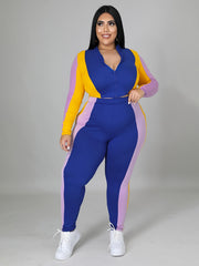 Colorblock Zip Up Jacket & Pants Set Plus Size