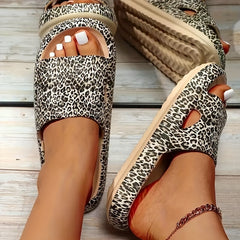 Leopard Sports Slippers Open Toe Cut Out Slides Thick Sole Anti slip