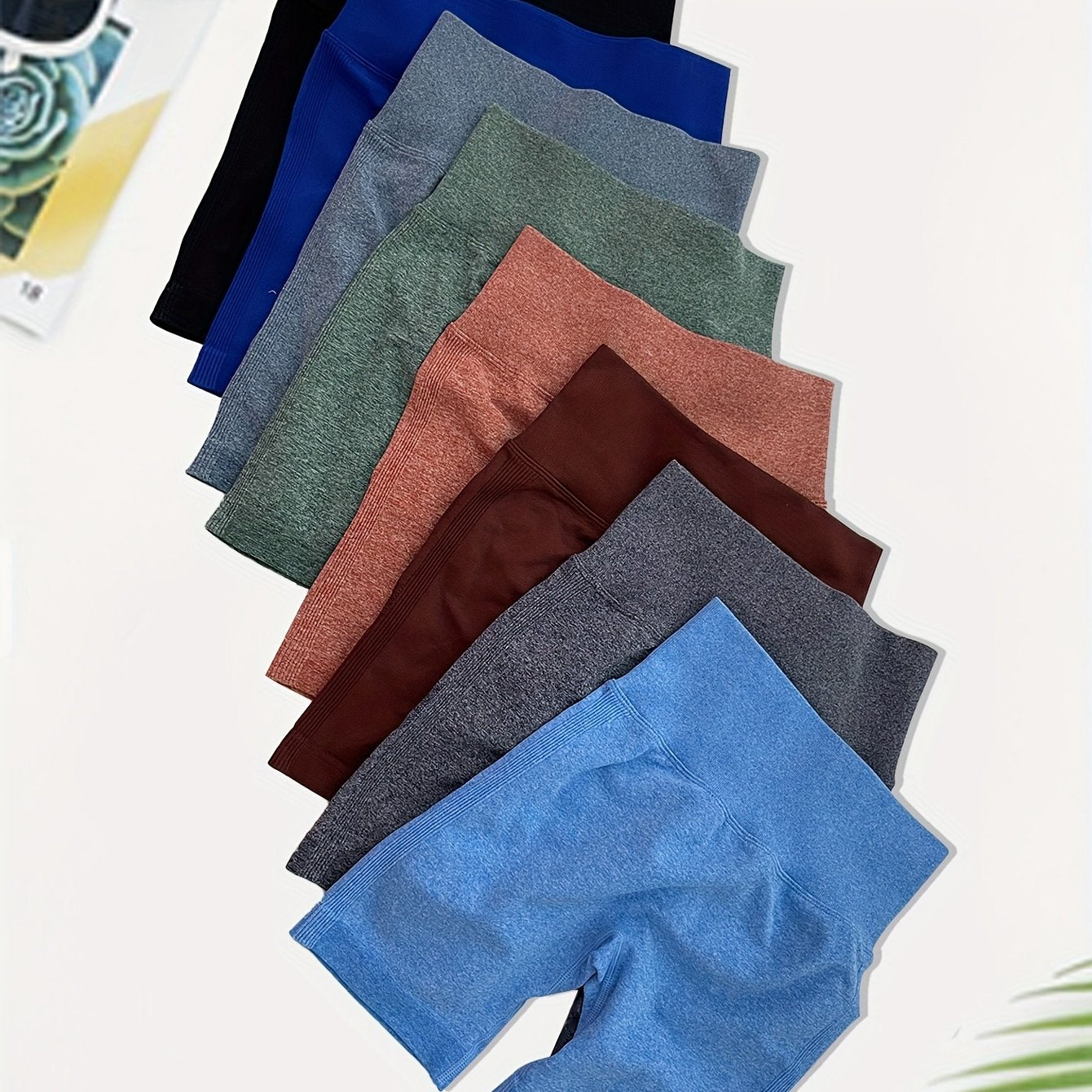 High Waisted Yoga Shorts For Women - 8pcs Solid Sports Shorts