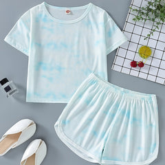 2pcs Girls Tie Dye T-Shirt & Shorts Set Kids Summer Clothes