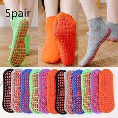 5 Pairs Non-slip Yoga Pilates Socks Breathable Solid Medium Tube Dance Training