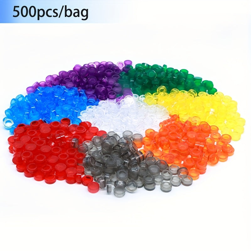 500pcs Transparent Colorful Tile Round 1x1 Building Block Accessories