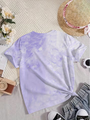 Tie Dye Cat Graphic Short Sleeve T shirt For Girls