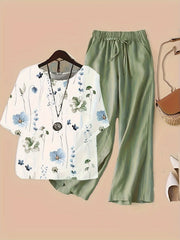 Floral Print Top & Wide Leg Pants 2 Piece Set