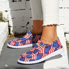 Women's Flag Print Canvas Shoes Lace Up Outdoor Sneakers Lightweight