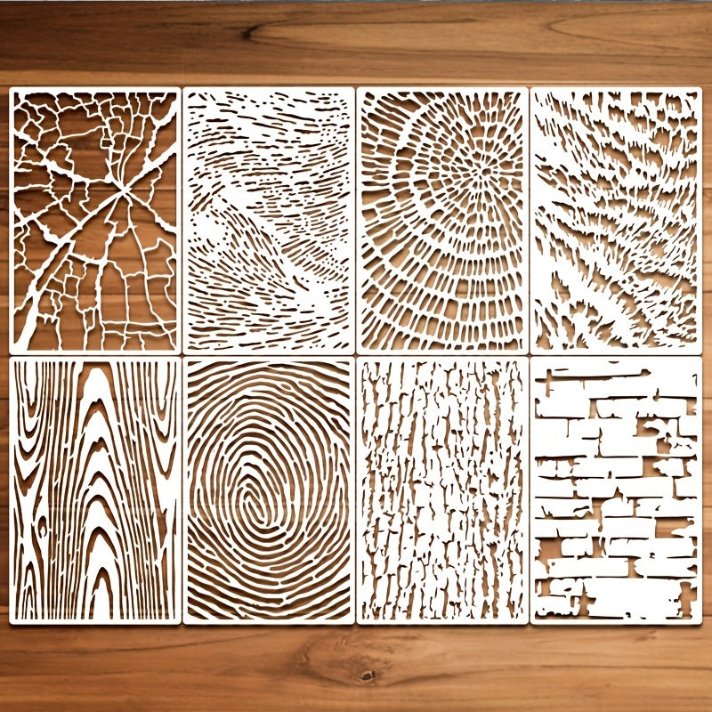 8pcs Abstract Texture Stencils For Painting Wood Grain Crackle Marble Bricks