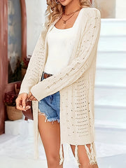 Women's Hollow Out Long Sleeve Tassel Trim Cardigan