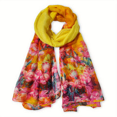 Vintage Yellow Flower Print Scarf Gradient Warm Shawl Women Windproof