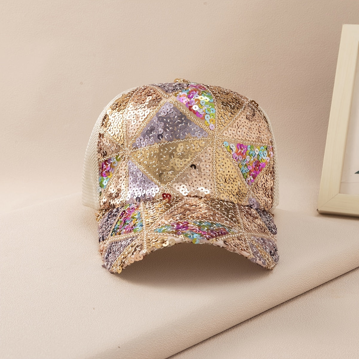 Sequin Sparkly Mesh Trucker Hat Adjustable Baseball Cap Plaid Dad Hats For Women