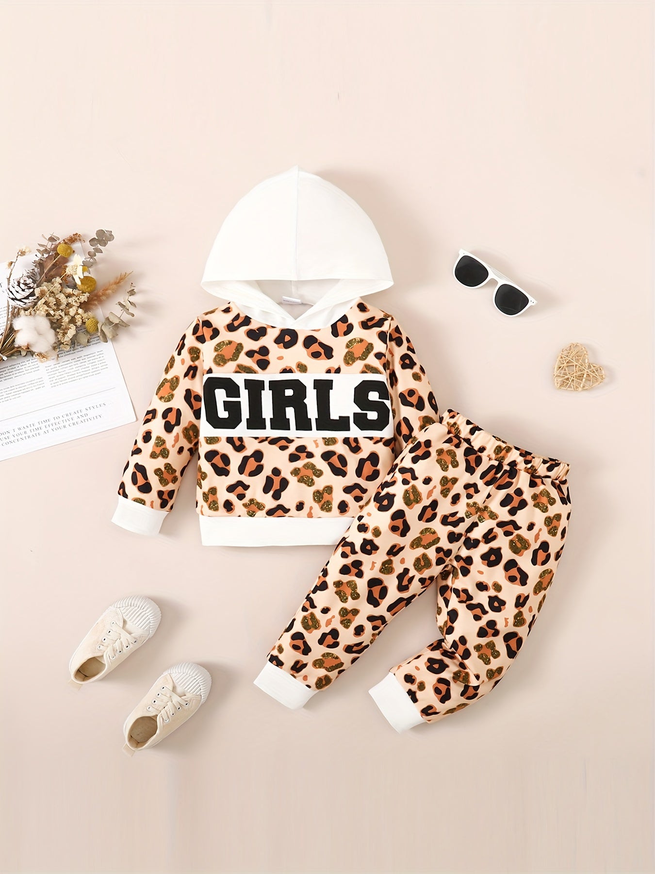 Leopard Pattern Toddler Girl's 2pcs Hoodie & Sweatpants Set