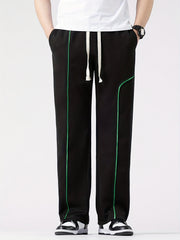 Contrast Stitching Joggers Men's Casual Loose Fit Stretch Waist Drawstring Pants
