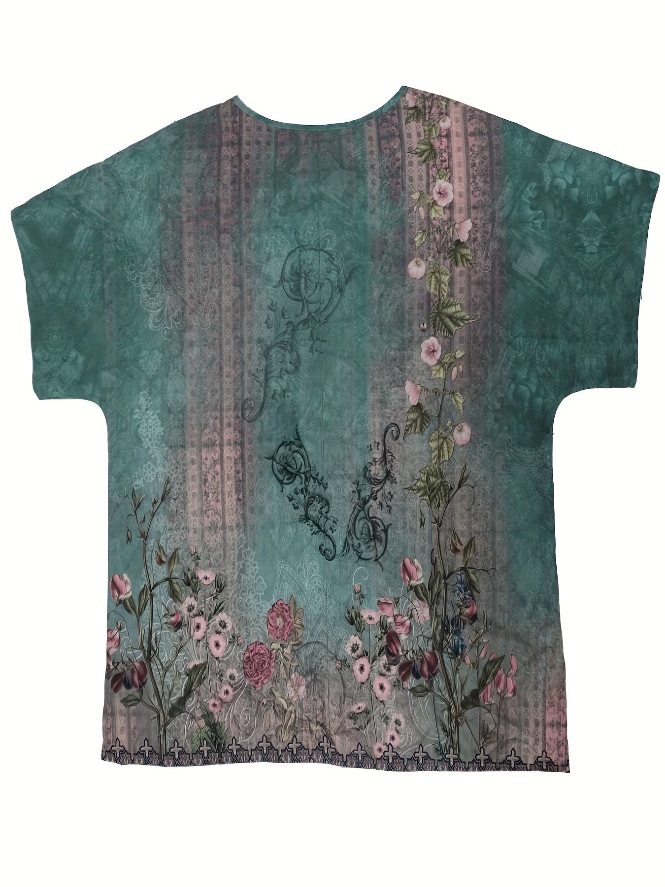 Floral Print Short Sleeve Round Neck Plus Size Casual Blouse