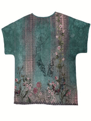 Floral Print Short Sleeve Round Neck Plus Size Casual Blouse