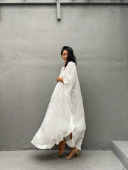 Solid V Neck Ruffle Trim Maxi Split Cover Up