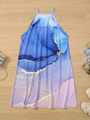 Marble Print Gradient Spaghetti Dress Summer Mini Dress
