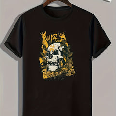 Skull Pattern Print Men's Sports T-Shirt, Outdoor Fitness Clothes