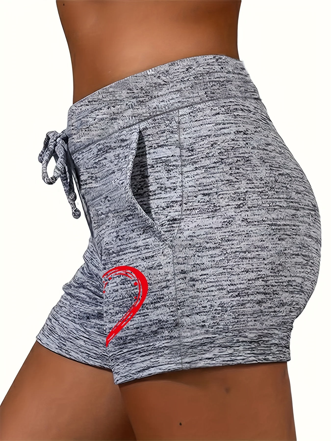 Heart Print Drawstring Shorts Women's Clothing