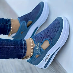 Women's Platform Mesh Shoes Breathable Hook & Loop Low Top Sports Shoes
