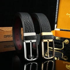 Men's Minimalism Hollow Auto Buckle Belt Stainless Steel Top Layer Cowhide