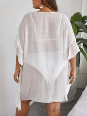Ruffle Trim Batwing Sleeve Solid Loose Cover Up Dress